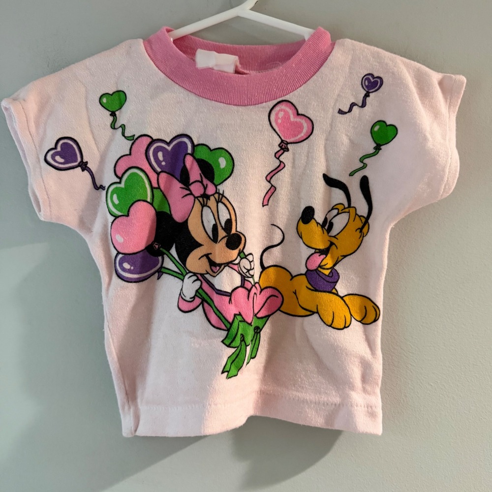 Vintage Disney Minnie Mouse Pluto T-Shirt Toddler Pink Graphic Tee Sleep Shirt